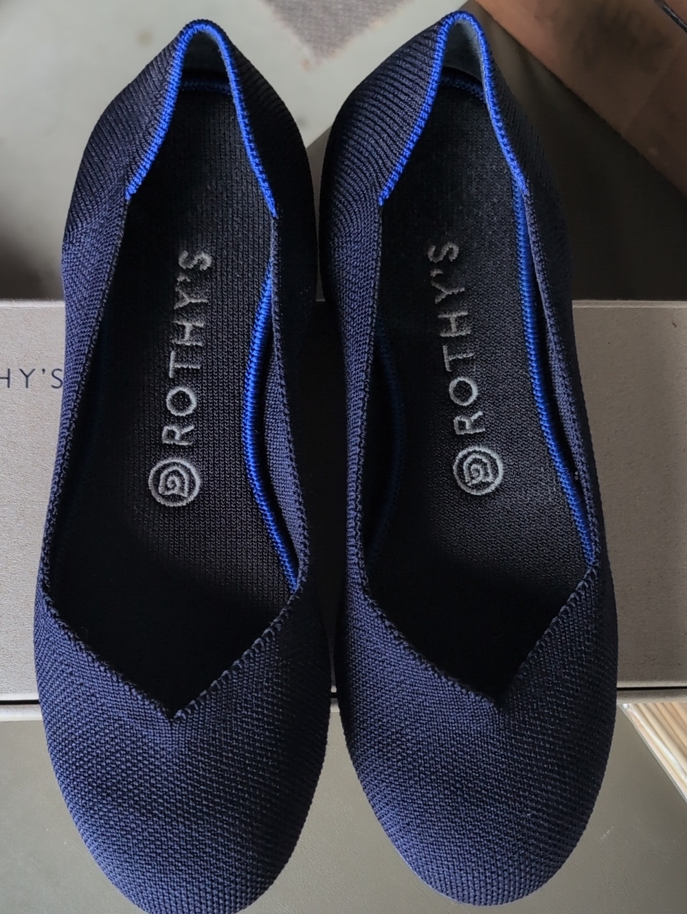Rothy's Navy Knit Flats with Blue Trim